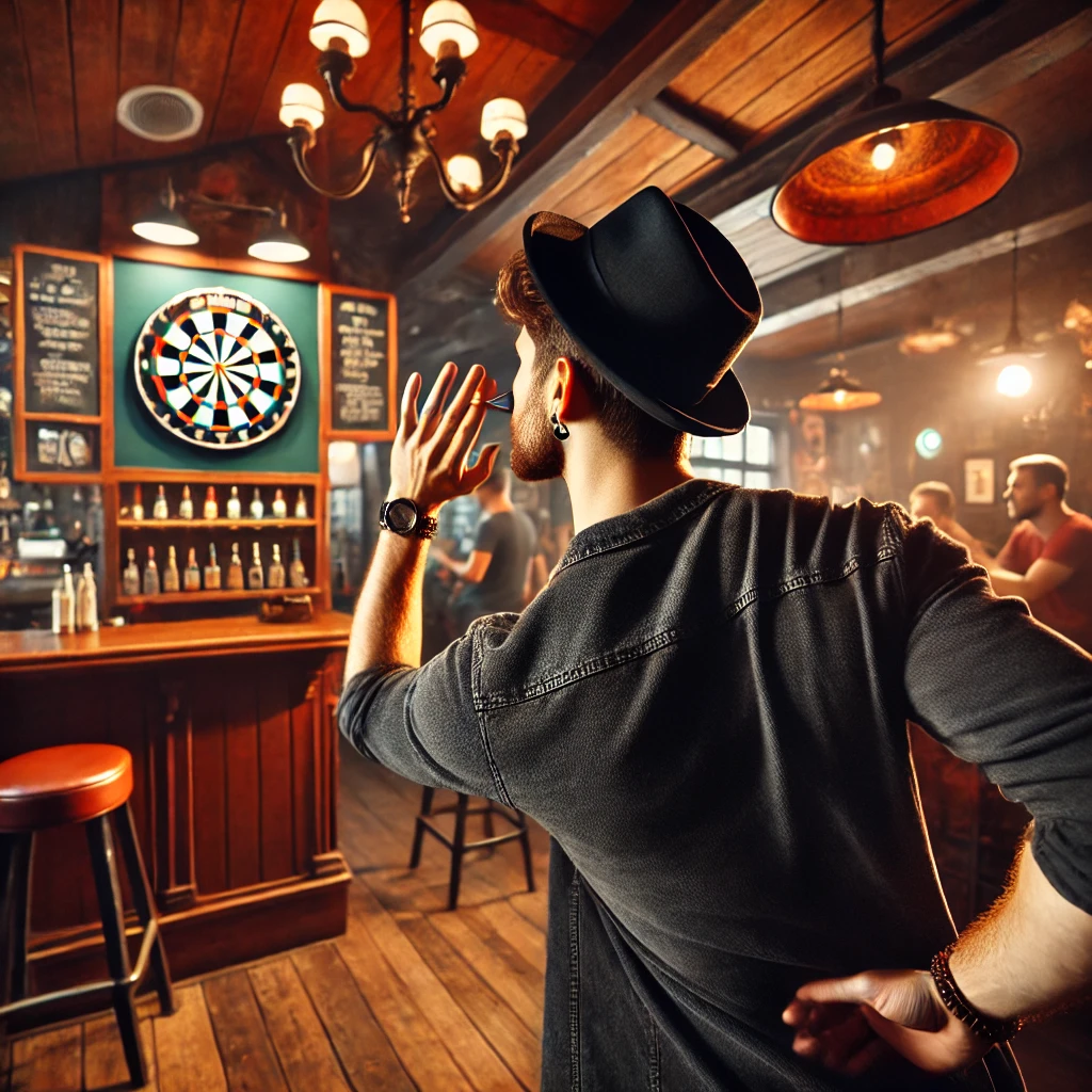 Dartboard with professional player